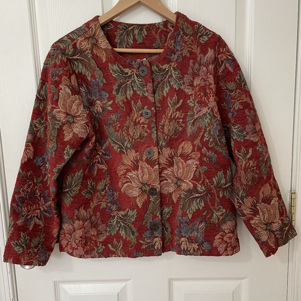 Coldwater Creek Vintage Red Floral Blazer Size Petite Medium